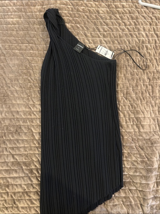 Express Tops - One-Shoulder Black Pleated Women's Top